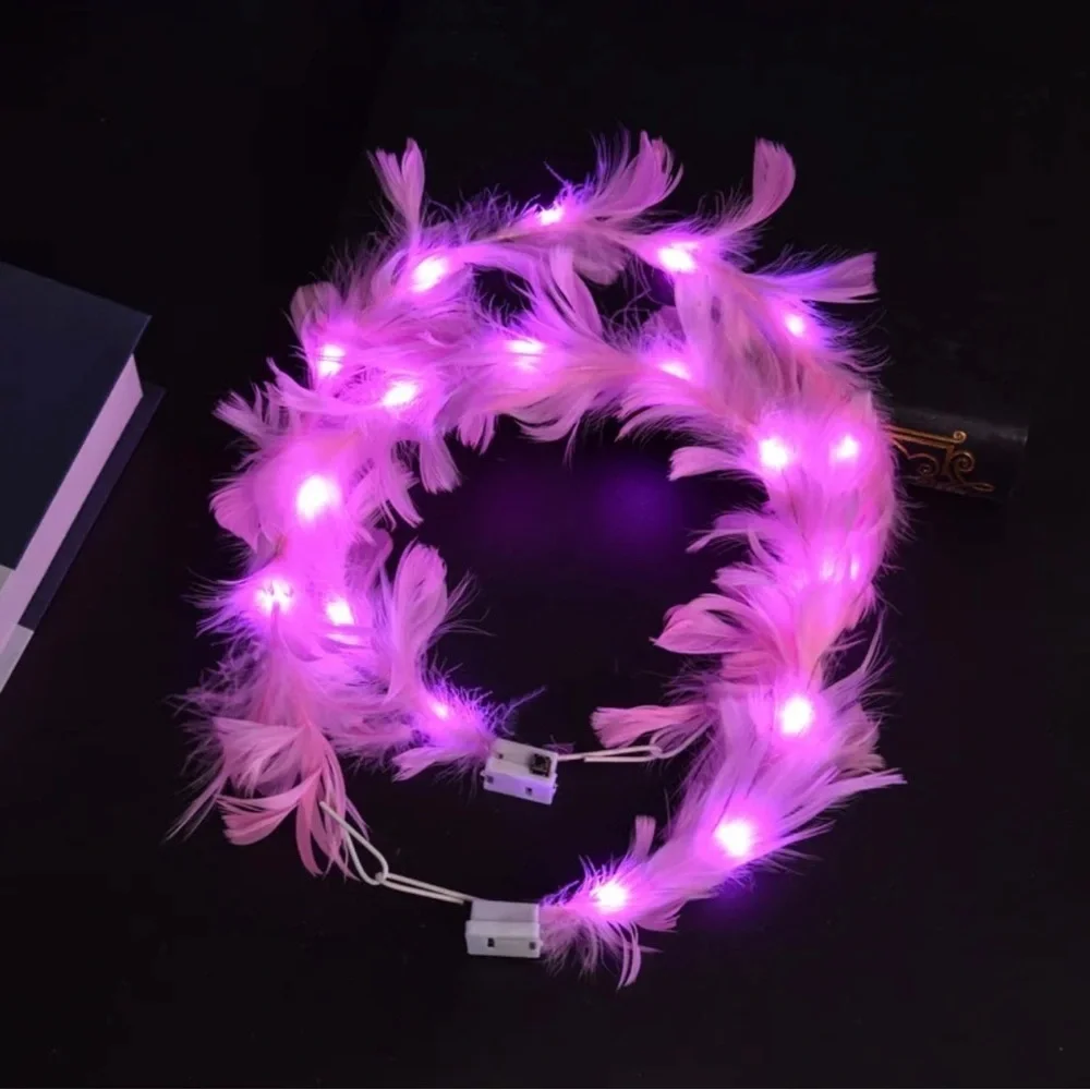 LED Goddess Headband - Light Up Mardi Gras Feather Headpiece, NYE Accessories